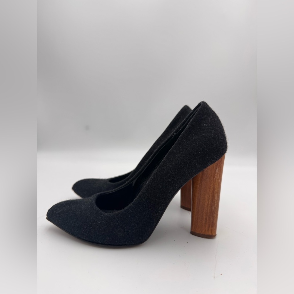 YSL 'Charlotte 105' black flannel pumps wooden heel size 39
